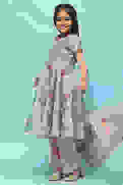  Green Cotton Tissue Anarkali With Palazzo & Net Dupatta image number 0