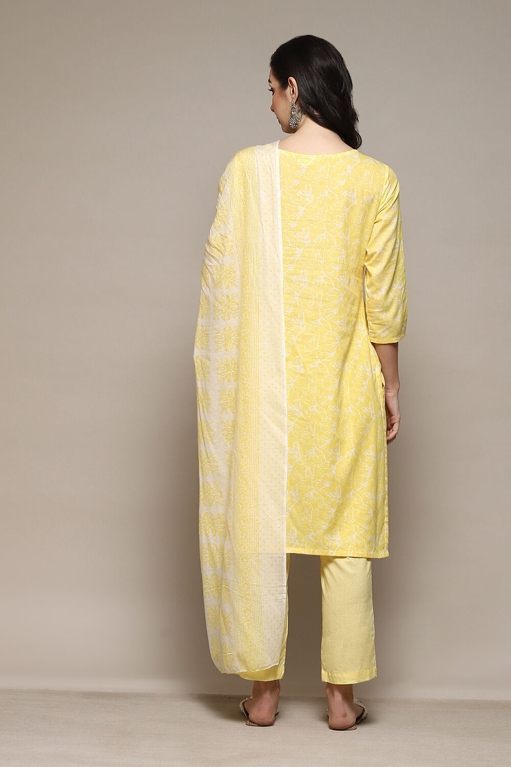 Yellow Cotton Hand Embroidered Unstitched Suit Set image number 5