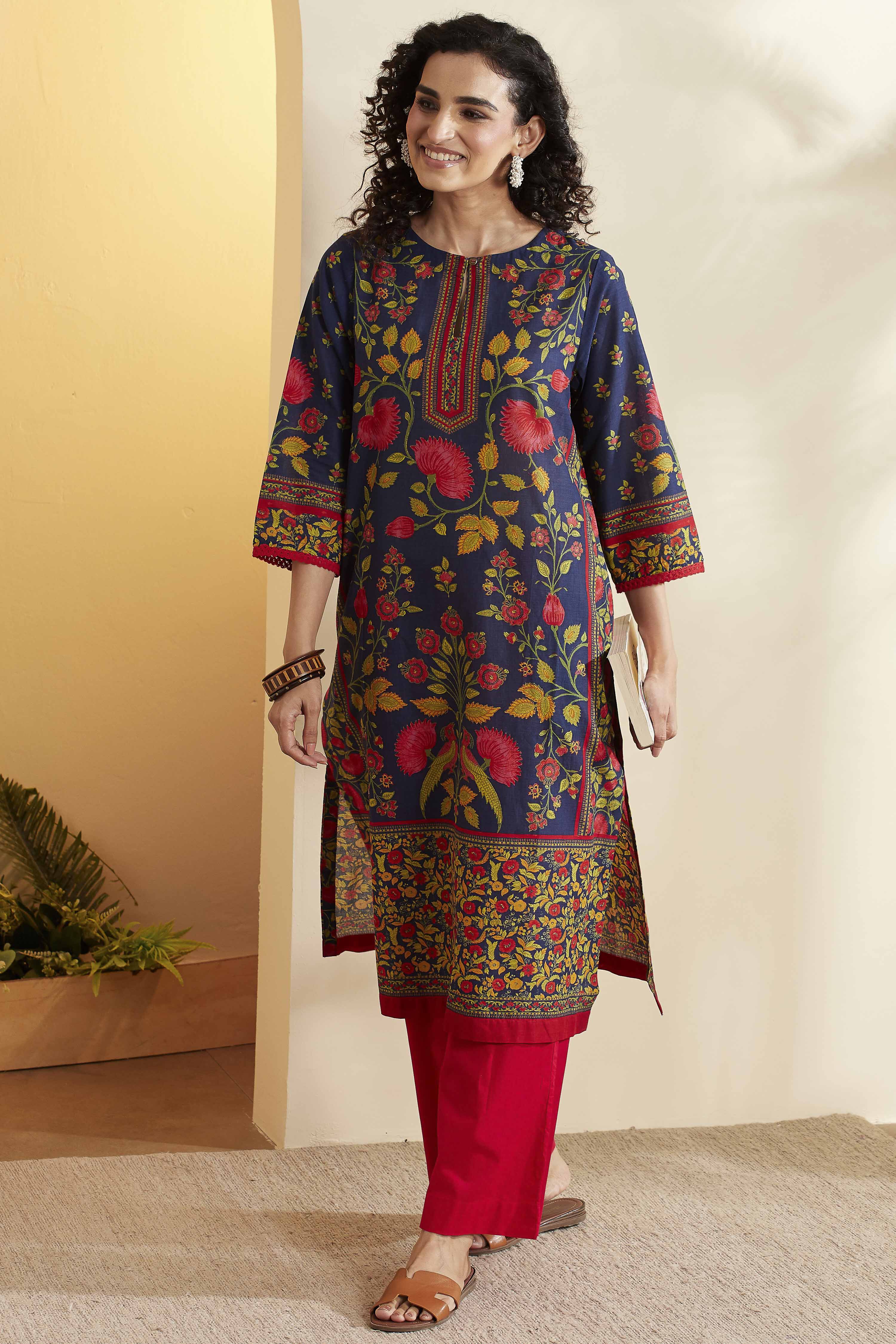 Blue Cotton Straight Kurta image number 0