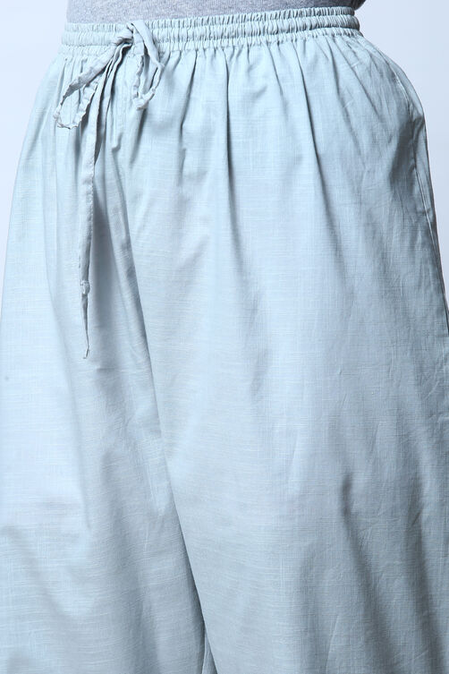 Smoke Blue Art Silk Fusion Kurta Relaxed Pant Suit Set image number 8