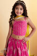 Pink Cotton Printed Tiered Lehenga Set image number 1