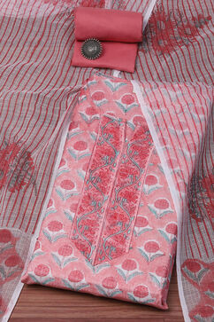 Pink Cotton Blend Unstitched Suit set image number 0