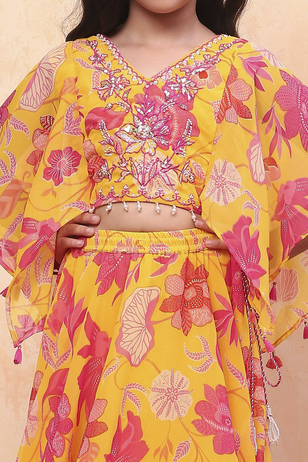 Yellow Polyester Printed Flared Lehenga Set image number 1
