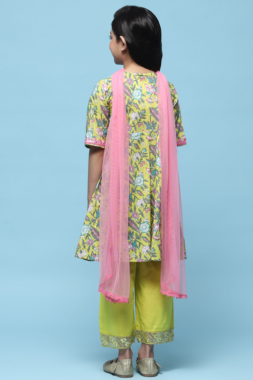 Yellow Cotton Printed Angrakha Flared Suit Set image number 6