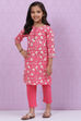 Pink Lycra Straight Kurta Capri Suit Set image number 3