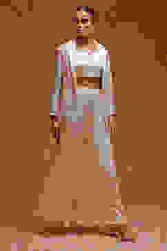 Ivory Poly Georgette Embroidered Fusion Set image number 5