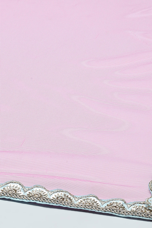 Blue Cotton Printed Blouse With Net Lehenga & Net Dupatta image number 3