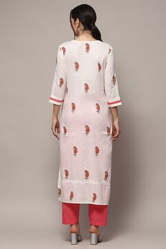 White Pink Cotton Unstitched Suit set image number 6