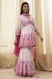 Off-White and Pink Cotton Peplum Suit Set image number 5