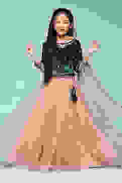 Teal & Pink Viscose Flared Solid Lehenga Set image number 0