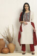 Off-white and Maroon Cotton Printed Unstitched Suit Set image number 1