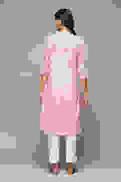 Pink Cotton Blend Straight Yarndyed Kurta image number 3