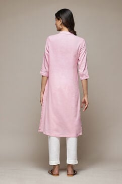 Pink Cotton Blend Straight Yarndyed Kurta image number 3