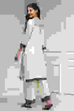 Natural White Chanderi Embroidered Straight Suit Set image number 4