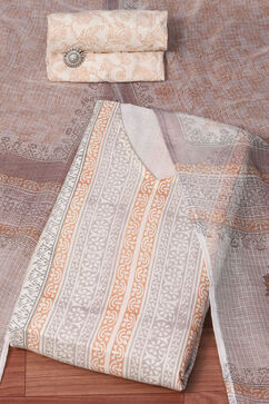 Beige Cotton Machine Embroidered Unstitched Suit Set image number 0