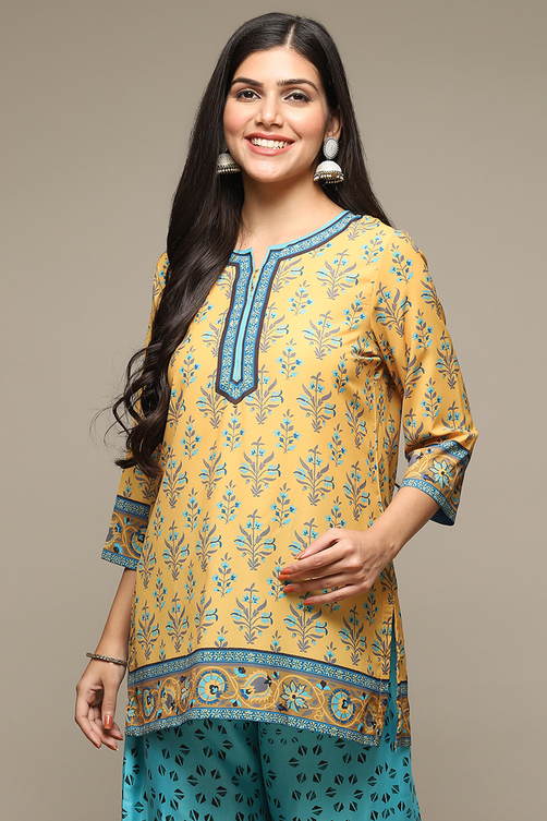Off White Cotton Blend Printed Kurti image number 5