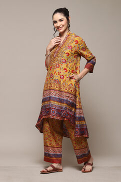 Yellow Polyester Asymmetric Kurta Palazzo Suit Set image number 3