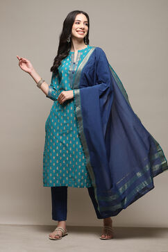 Blue Cotton Hand Embroidered Unstitched Suit Set image number 1