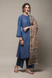 Blue Cotton Straight Kurta Palazzo Suit Set image number 6