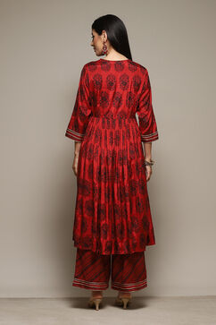 Terracotta Viscose Gathered Kurta Palazzo Suit Set image number 4