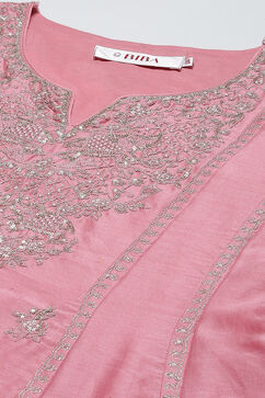 Pink Cotton Silk A-Line Kurta Narrow Palazzo Suit Set image number 1