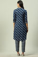 Indigo LIVA Straight Printed Kurta image number 4