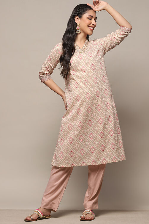 Pink Cotton Straight Kurta image number 0