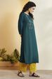Bottle Green Viscose Rayon Embroidered Yoke Kurta image number 4