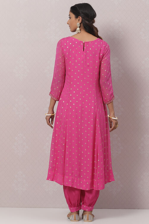 Fuschia Art Silk Asymmetric Kurta Set image number 4