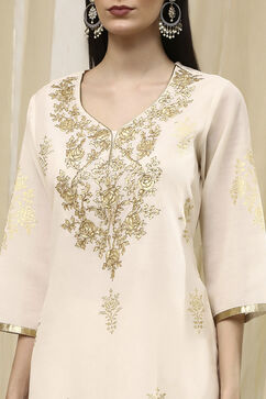Off White Poly Chanderi Fitted Suit Set image number 1
