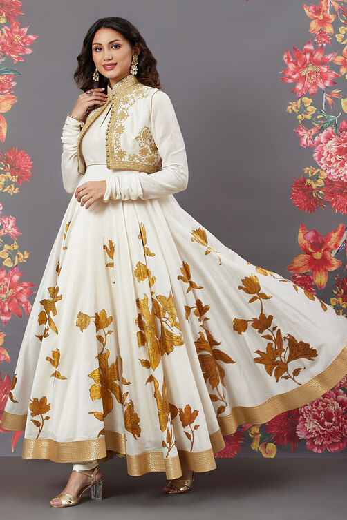 Rohit Bal Off White Cotton Silk Anarkali Printed Suit image number 2