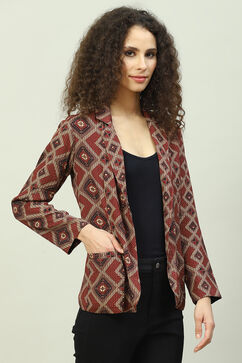 Black Viscose Straight Printed Jacket image number 3