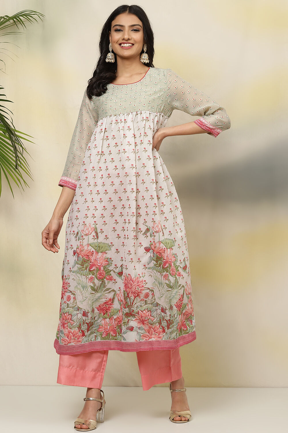 Green Art Silk Flared Kurta image number 0