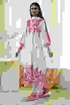 White and Red Cotton Asymmetric Suit Set image number 3