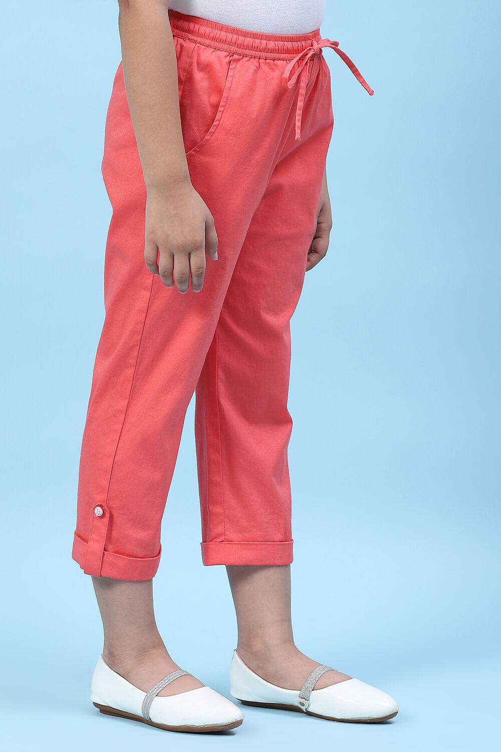 Powder Blue Cotton Solid Pant image number 3