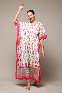 Ivory Cotton Printed Kaftan image number 0