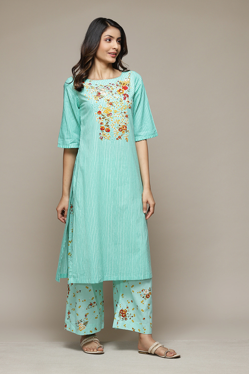 Yellow Cotton Straight Kurta Palazzo Suit Set image number 5