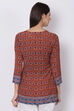 Rust Art Silk Straight Printed Kurti image number 5