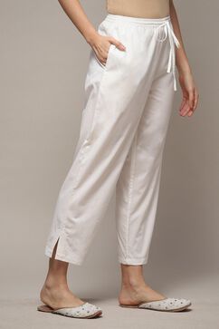 Off White Cotton Straight Pants image number 3