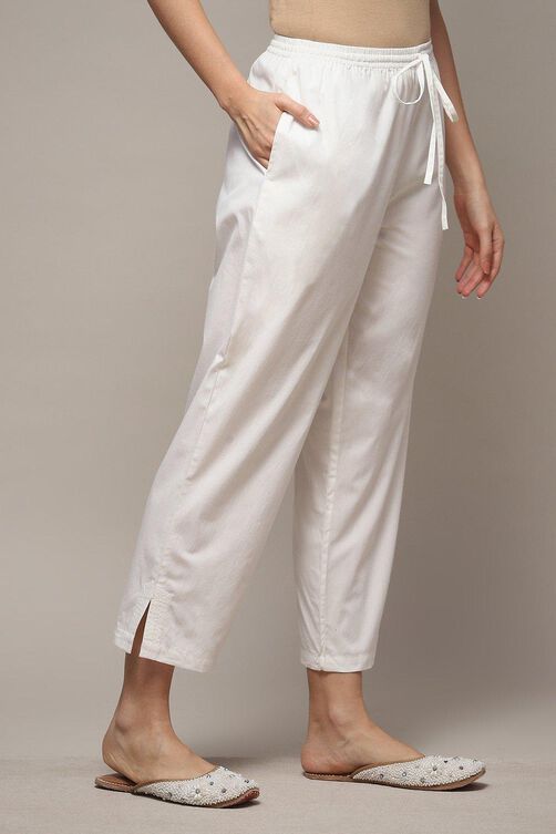Off White Cotton Straight Pants image number 3