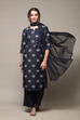 Navy Art Silk Straight Kurta Palazzo Suit Set image number 0