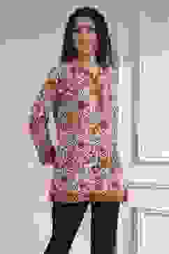 Off White-Red Polyester Straight Printed Short Kurta image number 4