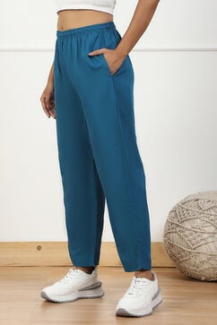 Blue Solid Mid-Rise Regular Fit Pants image number 2