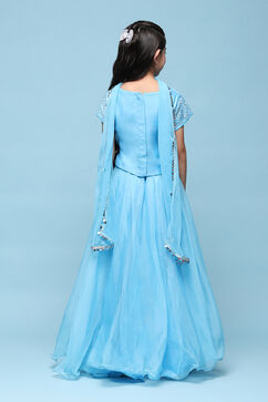 Blue Polyester Embroidred Suit Set image number 4