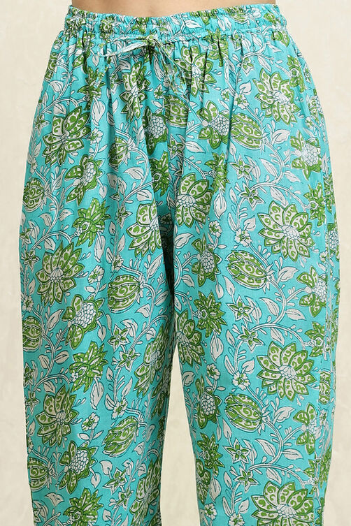 White and Pink Cotton Floral Hand Block Unstitched Suit Set image number 3