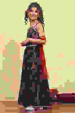 Black Polyester Printed Kalidar Lehenga Set image number 3