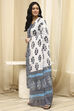 Green Cotton Screen Print Unstitched Suit Set image number 4