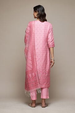 Pink Cotton Blend Straight Yarndyed Kurta Suit Set image number 4