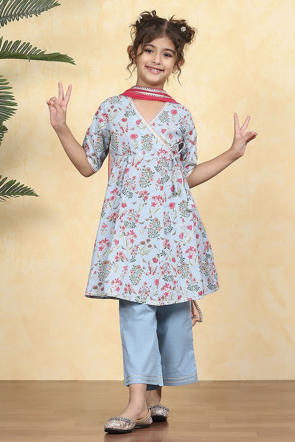 Blue Cotton Printed Anarkali Suit Set image number 6