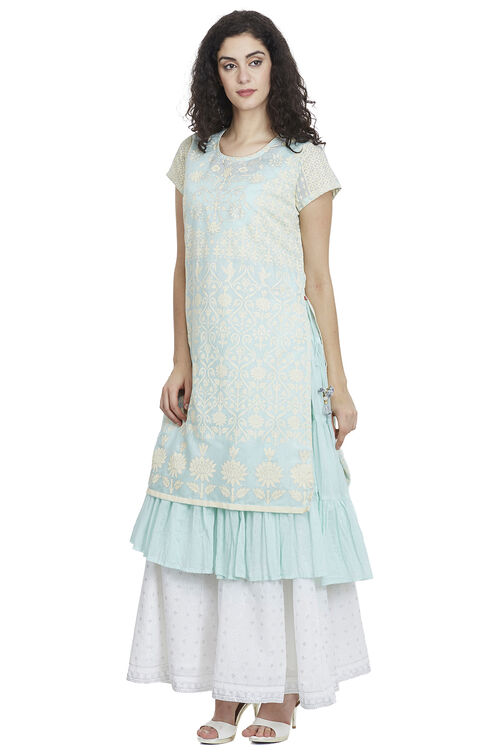 Yellow Flared Art Silk Printed Kurta image number 3